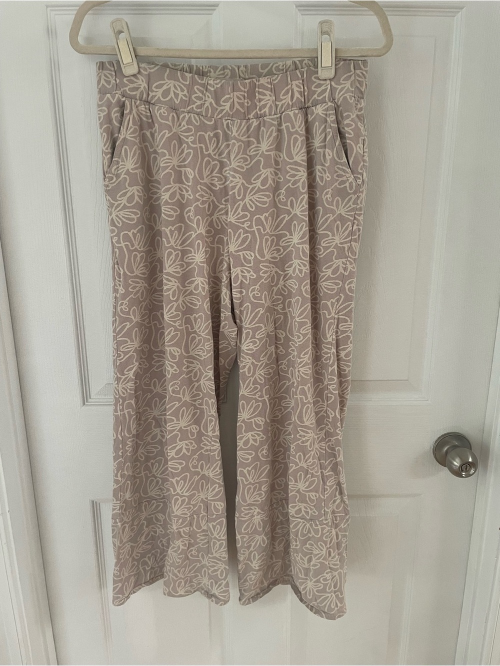 Pact Organic Cotton Wide-Leg Floral Print Pants - Cream and Lavender